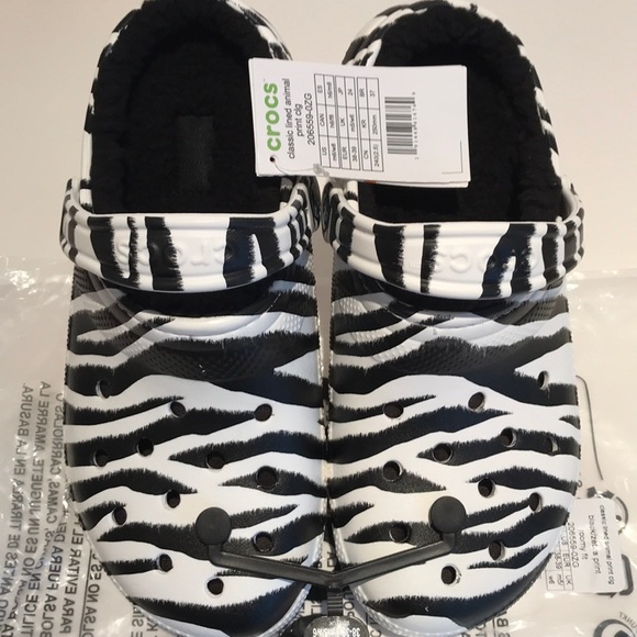 zebra fuzzy crocs